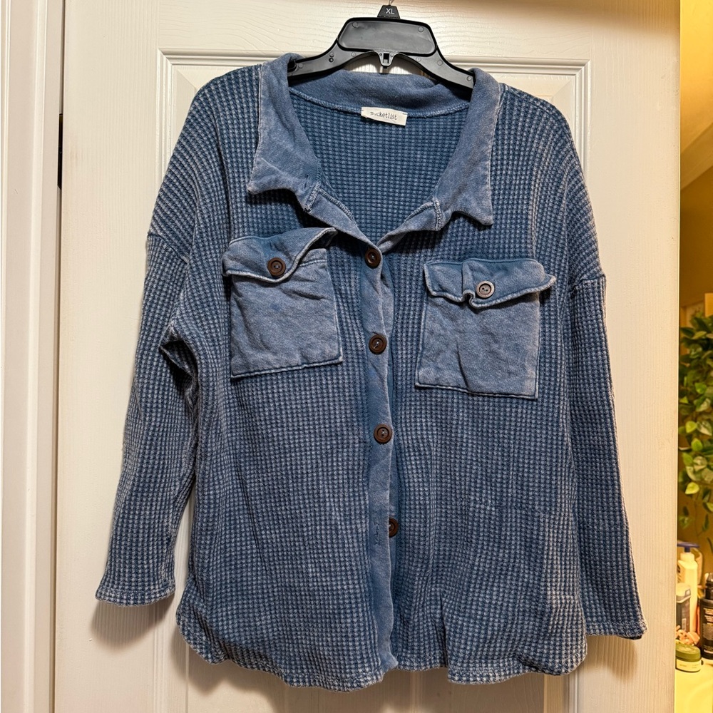 BUCKETLIST Blue Waffle Knit Top